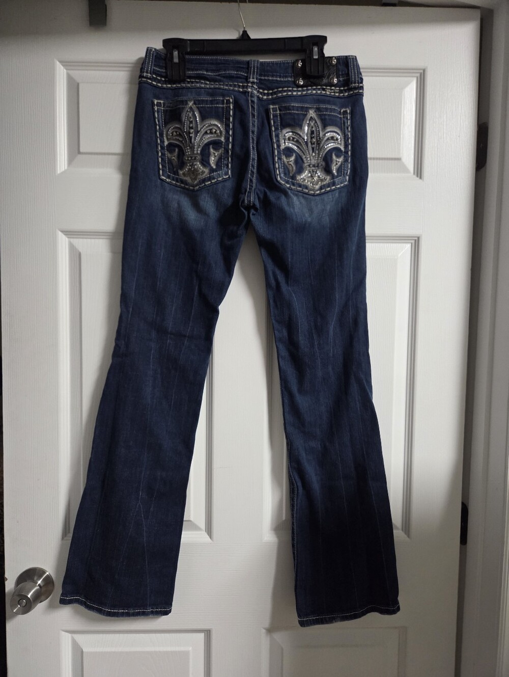 Dark Indigo Flare Jeans with Contrast Stitching by Miss Me